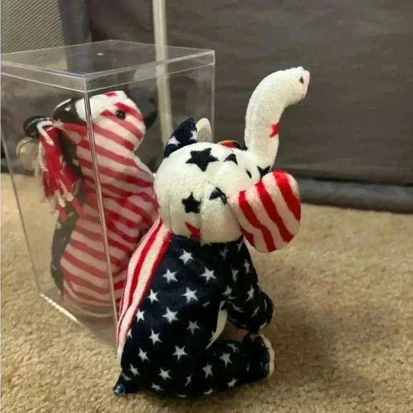 Lot Of 2 Ty Righty 2000 Political Elephant Stars Stripes 6 Beanie Baby MWMT - Picture 7 of 9